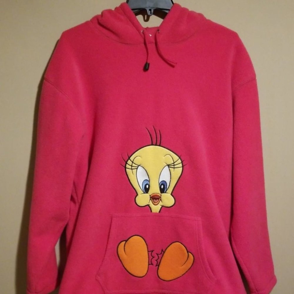 Warner Bros Tweety Bird Women's Pink Hoodie Size XL 100% Polyester